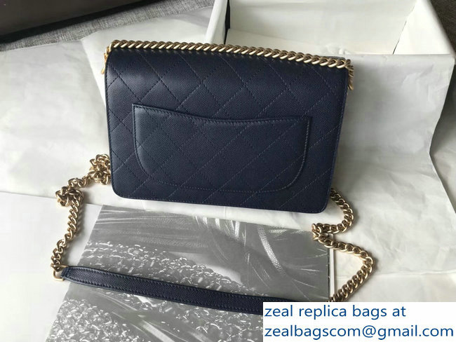 Chanel Grained Calfskin and Suede Flap Small Bag A57560 Navy Blue 2018