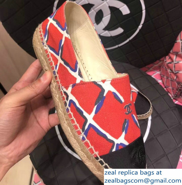 Chanel Hand-Painted Lattice Coco Beach Espadrilles Red 2018