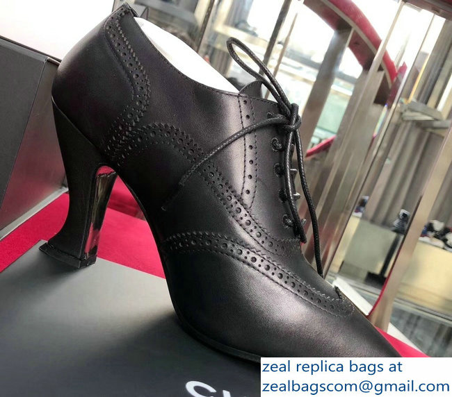 Chanel Heel 9cm Calfskin Lace-Ups Shoes G33885 Black 2018