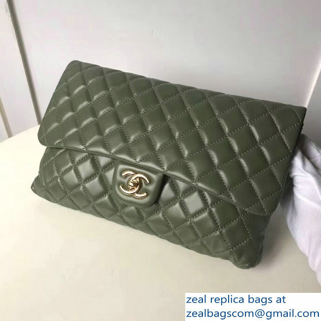 Chanel Lambskin Classic Quilted Clutch Bag A57650 Army Green 2018