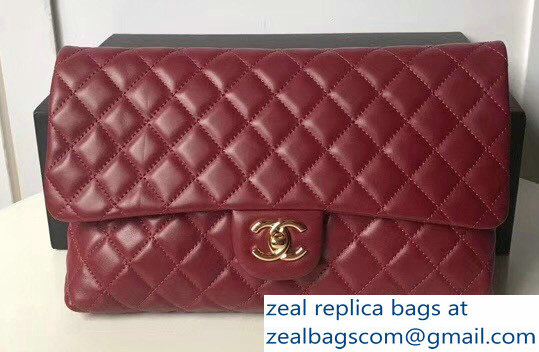 Chanel Lambskin Classic Quilted Clutch Bag A57650 Dark Red 2018