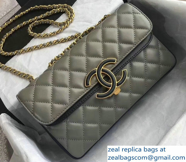 Chanel Lambskin Double Flap Bag A57275 Light Gray/Black 2018