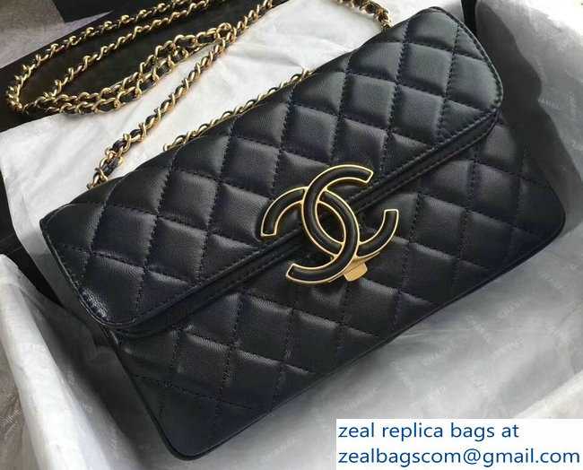 Chanel Lambskin Double Flap Bag A57275 Navy Blue/Black 2018
