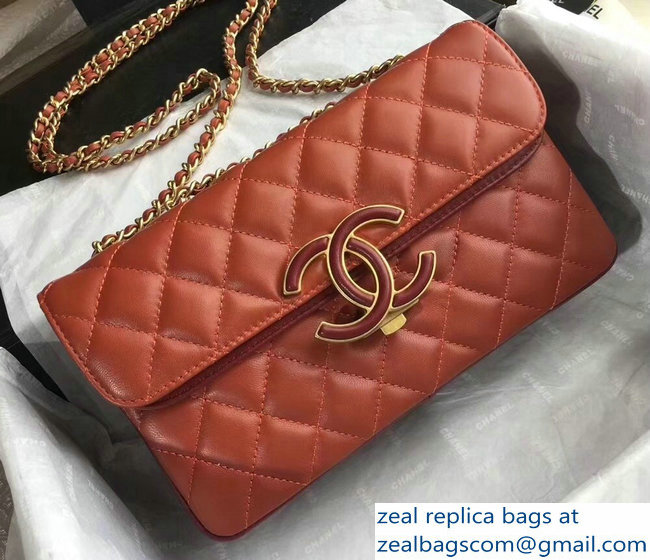 Chanel Lambskin Double Flap Bag A57275 Orange/Red 2018