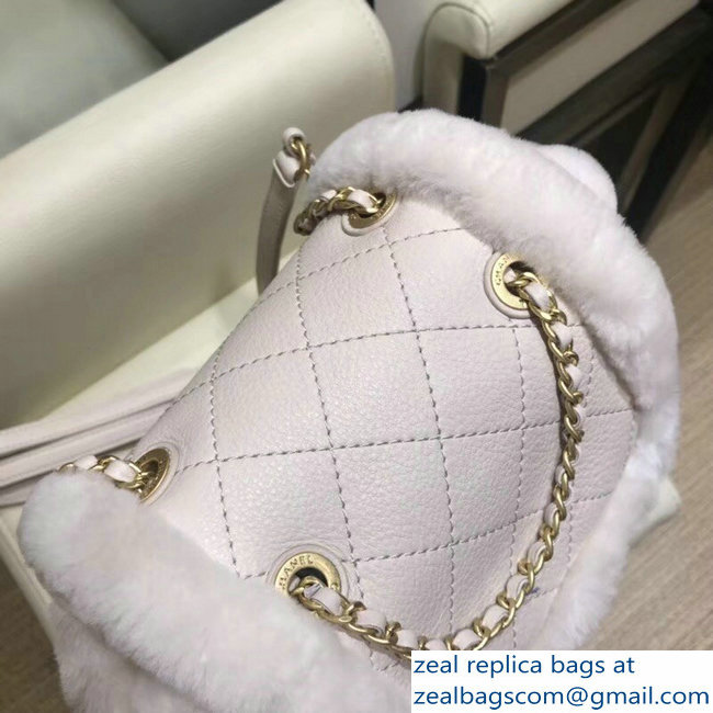 Chanel Lambskin/Shearling CC Backpack Bag A57497 White 2018