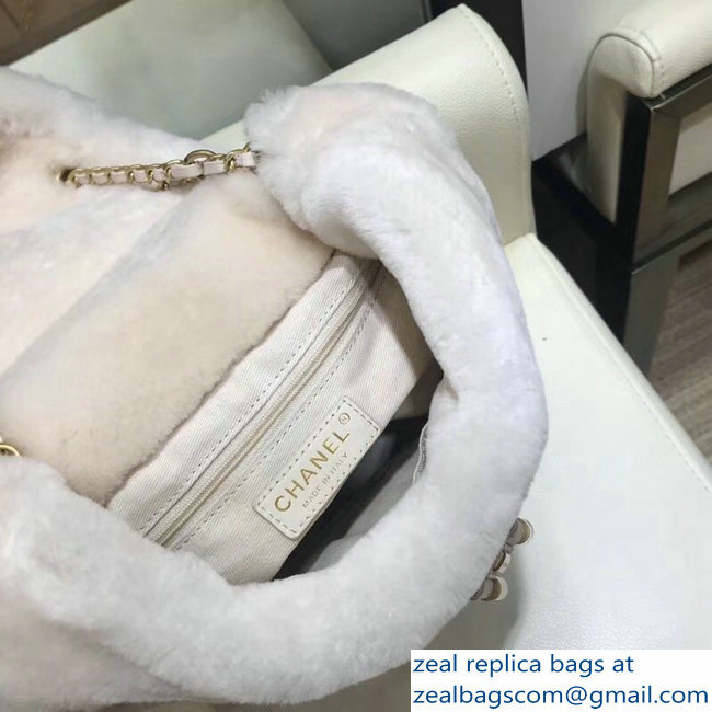 Chanel Lambskin/Shearling CC Backpack Bag A57497 White 2018