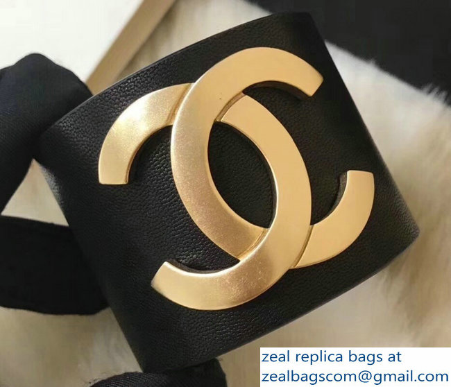 Chanel Leather CC Cuff Bracelet Black 2018