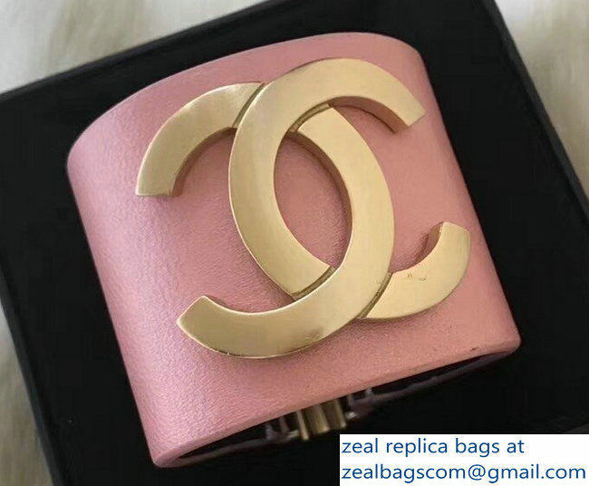 Chanel Leather CC Cuff Bracelet Pink 2018