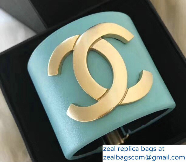 Chanel Leather CC Cuff Bracelet Turquoise 2018 - Click Image to Close