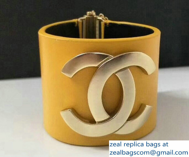 Chanel Leather CC Cuff Bracelet Yellow 2018