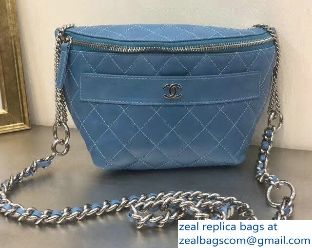 Chanel Leather Fanny Pack Waist Bag Blue 2018