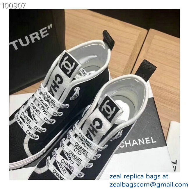 Chanel Logo Black High-Top Sneakers 2018