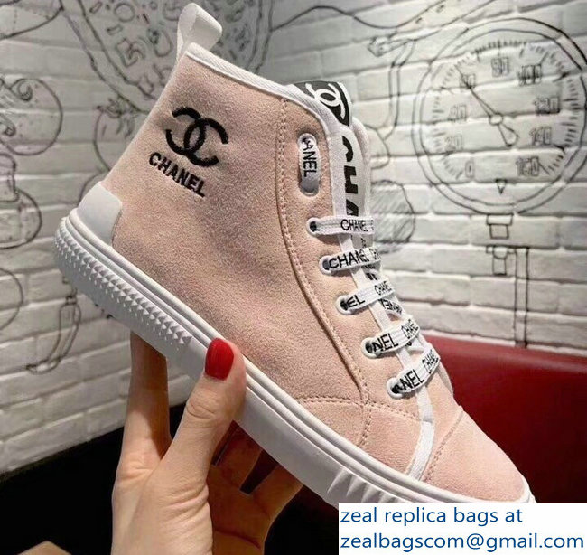 Chanel Logo Pink High-Top Sneakers 2018