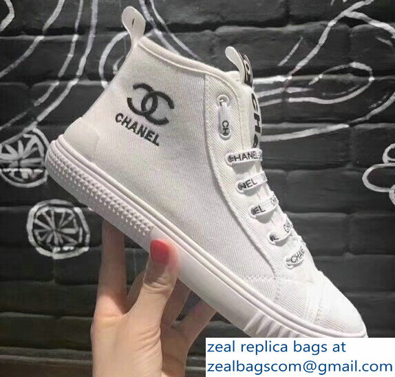 Chanel Logo White High-Top Sneakers 2018