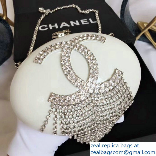 Chanel Resin/Strass Fringe Minaudiere Bag A94666 White 2018