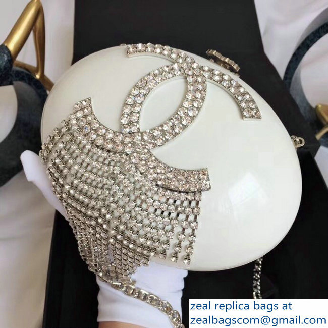 Chanel Resin/Strass Fringe Minaudiere Bag A94666 White 2018