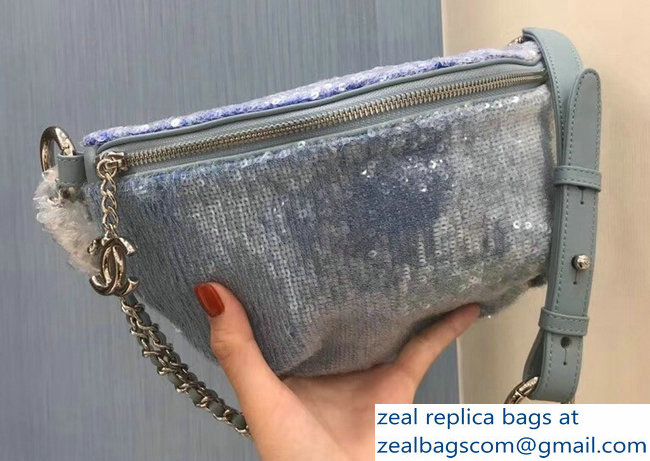 Chanel Sequins Fanny Pack Waist Bag A57417 Blue 2018