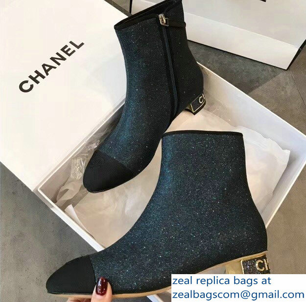 Chanel Short Boots G33840 Grosgrain Glitter Green 2018