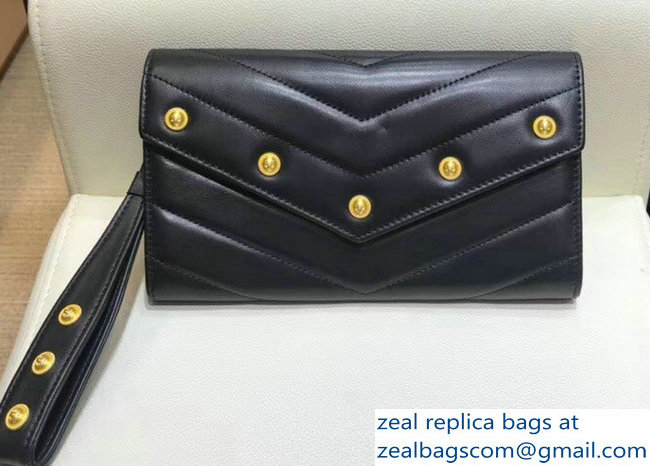 Chanel Studded Chevron Lambskin Mini Clutch Envelope Bag A94564 Black 2018