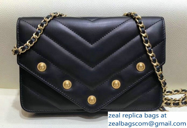 Chanel Studded Chevron Lambskin Wallet On Chain WOC Envelope Bag Black 2018 - Click Image to Close
