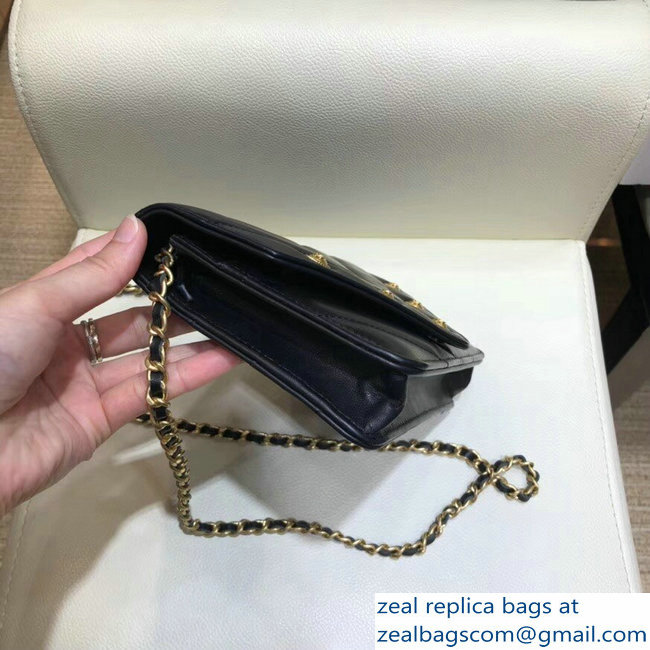 Chanel Studded Chevron Lambskin Wallet On Chain WOC Envelope Bag Black 2018