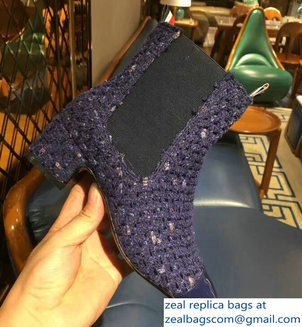 Chanel Tweed Ankle Boots Blue 2018