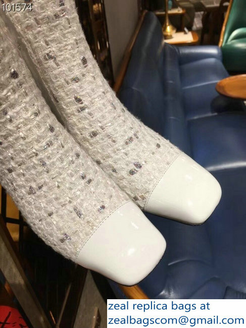 Chanel Tweed Ankle Boots White 2018