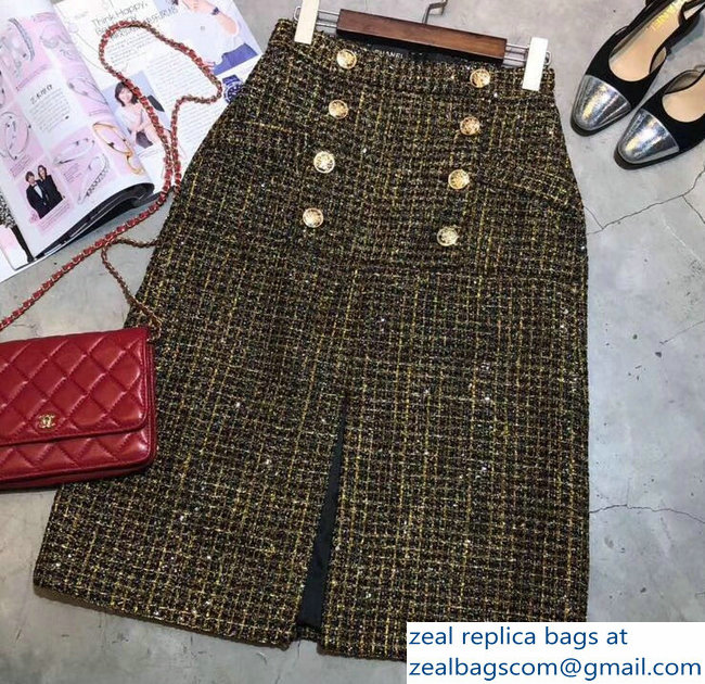 Chanel Tweed Gold Skirt 2018