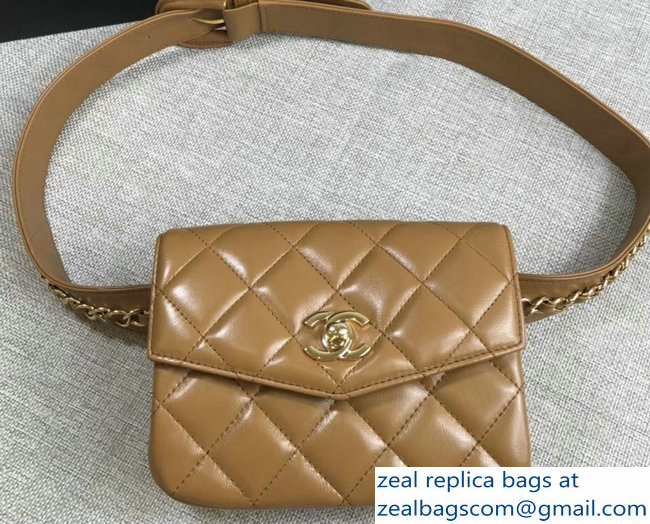 Chanel Vintage Chain Belt Quilted Fanny Pack Waist Flap Bag Caramel 2018