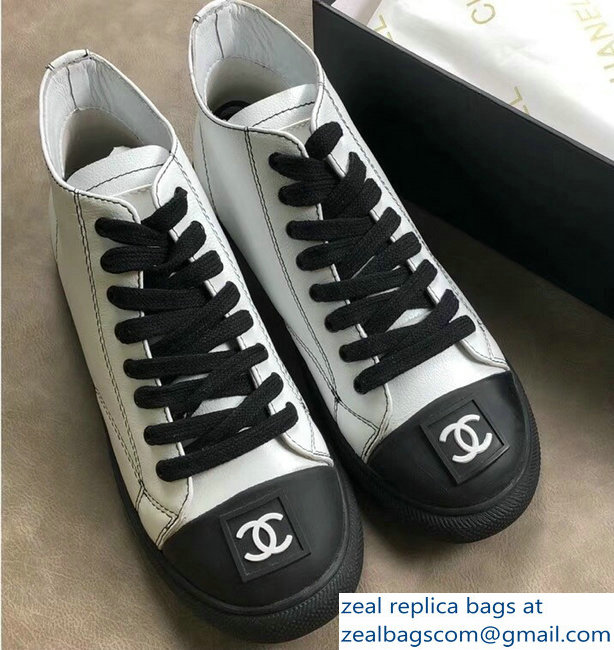 Chanel Vintage Logo Calfskin White High-Top Sneakers 2018