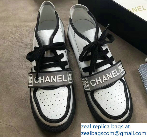 Chanel Vintage Logo Perforated White/Black/Gray Sneakers 2018