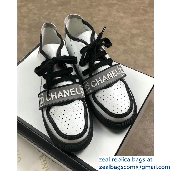 Chanel Vintage Logo Perforated White/Black/Gray Sneakers 2018