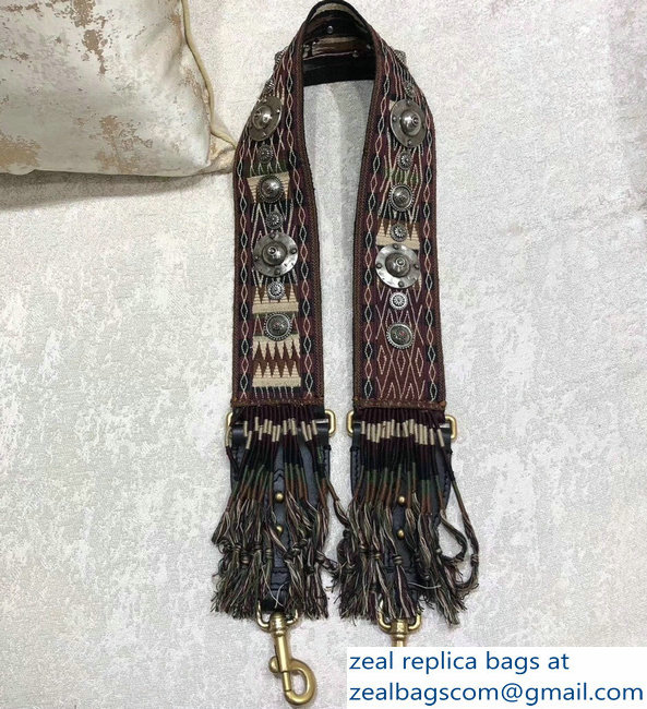 Dior Fringed Shoulder Strap In Multi-Coloured Canvas Adorned With Medallions 2018