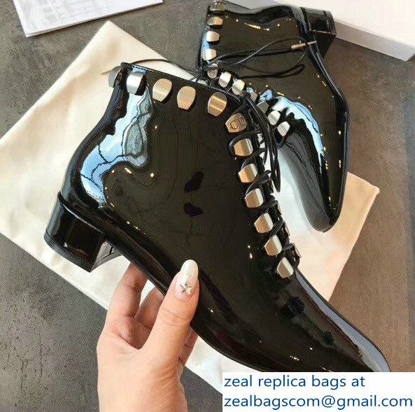 Dior Heel 3.5cm Patent Leather Studs Boots Black 2018 - Click Image to Close