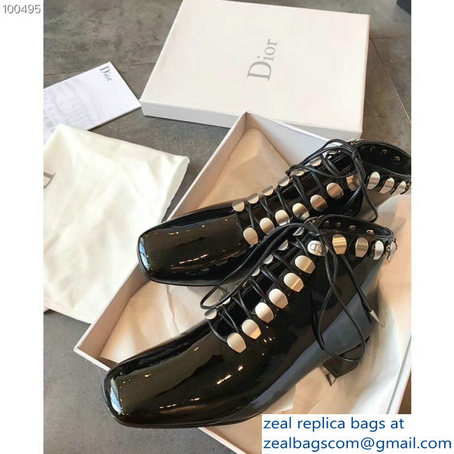 Dior Heel 3.5cm Patent Leather Studs Boots Black 2018