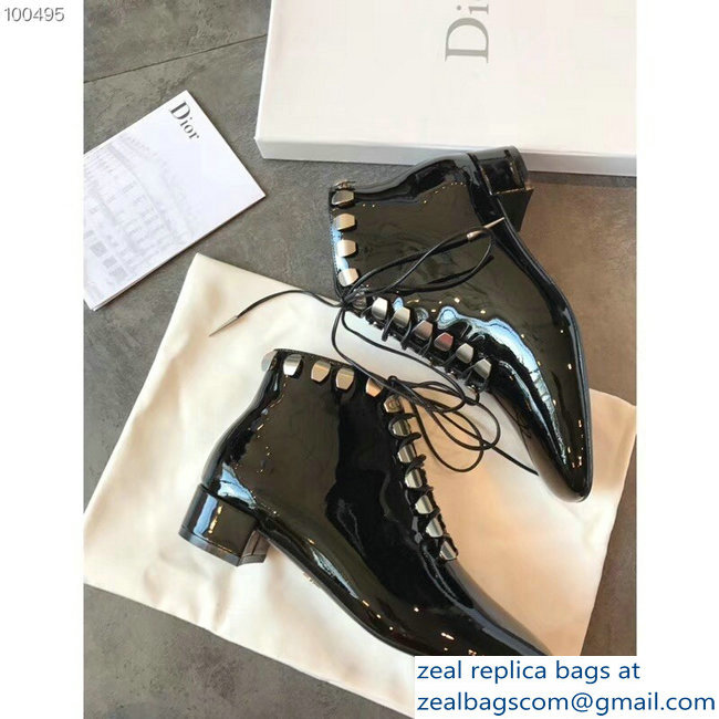 Dior Heel 3.5cm Patent Leather Studs Boots Black 2018