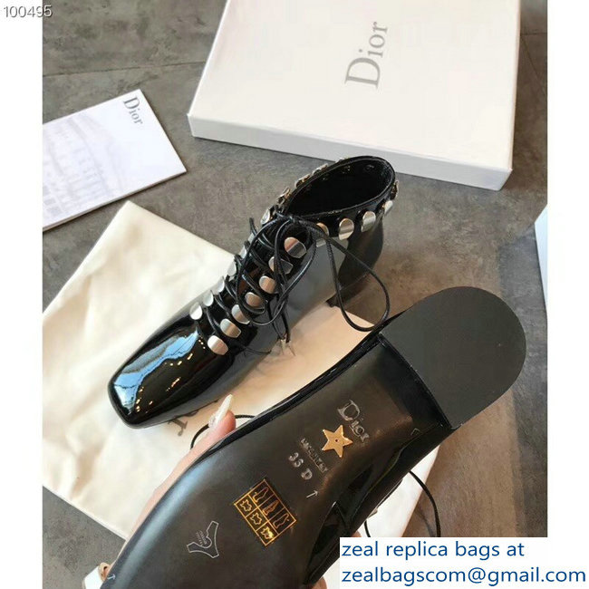 Dior Heel 3.5cm Patent Leather Studs Boots Black 2018