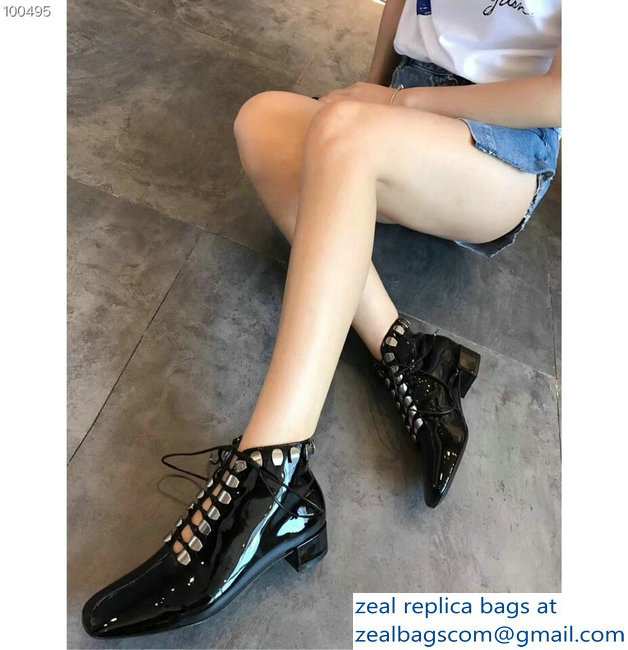 Dior Heel 3.5cm Patent Leather Studs Boots Black 2018