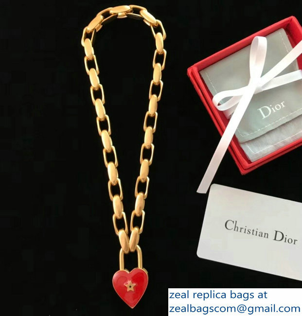 Dior Lucky Locket Necklace With Red Heart Padlock 2018