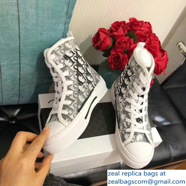 Dior Oblique Jacquard Canvas High-Top Sneakers Black 2018 - Click Image to Close