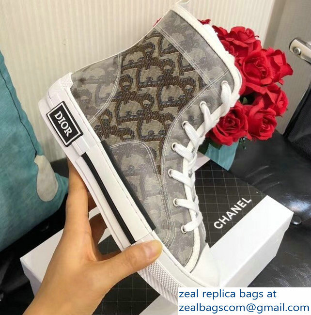 Dior Oblique Jacquard Canvas High-Top Sneakers Brown 2018 - Click Image to Close