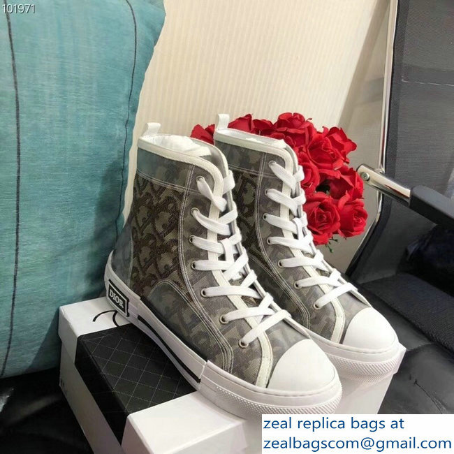 Dior Oblique Jacquard Canvas High-Top Sneakers Brown 2018 - Click Image to Close