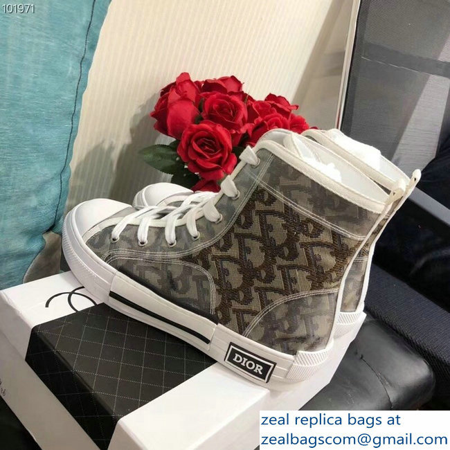 Dior Oblique Jacquard Canvas High-Top Sneakers Brown 2018 - Click Image to Close