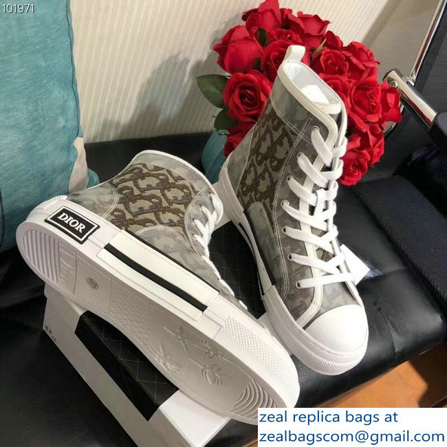 Dior Oblique Jacquard Canvas High-Top Sneakers Brown 2018 - Click Image to Close