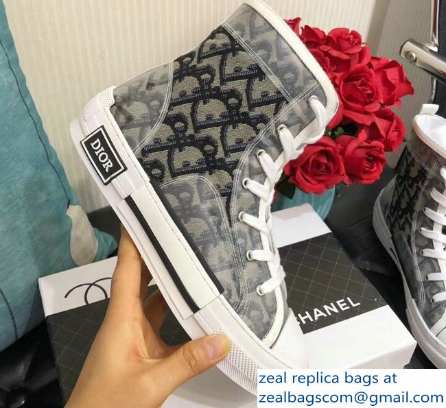 Dior Oblique Jacquard Canvas High-Top Sneakers Gray 2018 - Click Image to Close