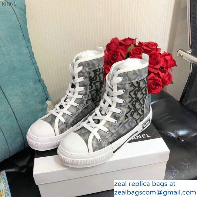 Dior Oblique Jacquard Canvas High-Top Sneakers Gray 2018