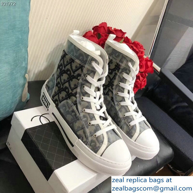 Dior Oblique Jacquard Canvas High-Top Sneakers Gray 2018 - Click Image to Close