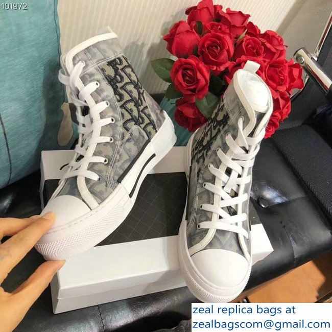 Dior Oblique Jacquard Canvas High-Top Sneakers Gray 2018 - Click Image to Close