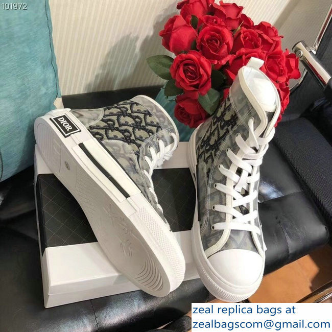 Dior Oblique Jacquard Canvas High-Top Sneakers Gray 2018 - Click Image to Close