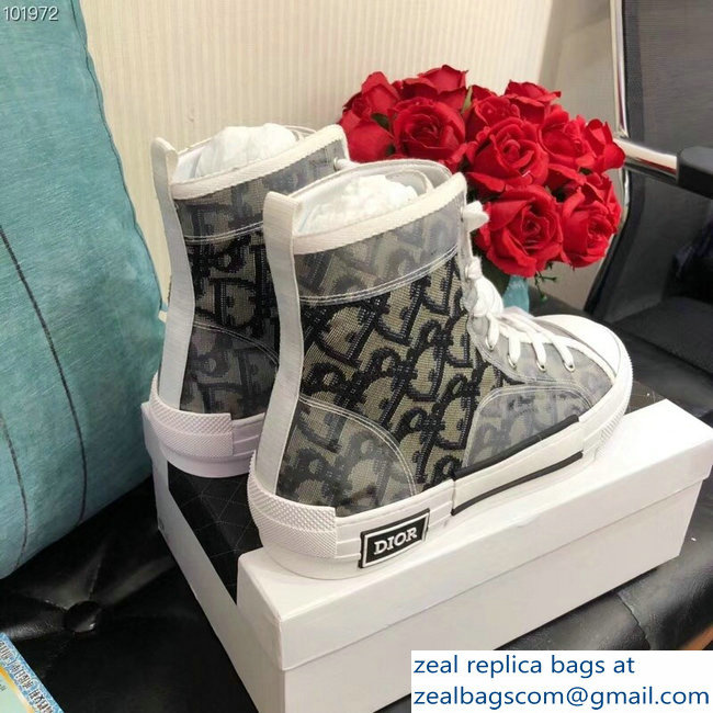 Dior Oblique Jacquard Canvas High-Top Sneakers Gray 2018 - Click Image to Close